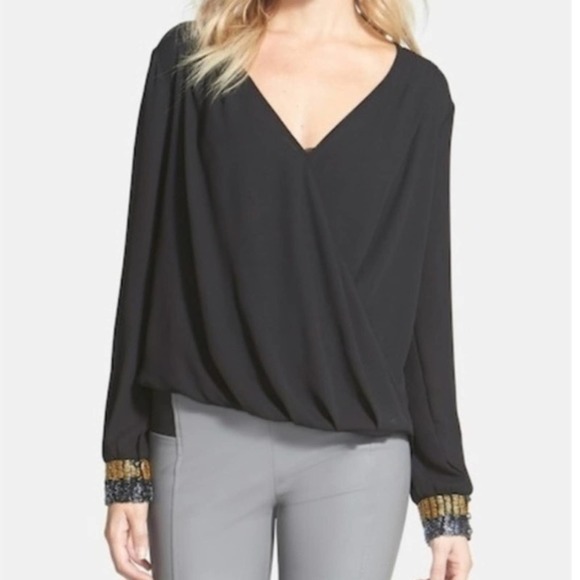 ASTR the Label Surplice Beaded Cuff Blouse - Picture 1 of 11